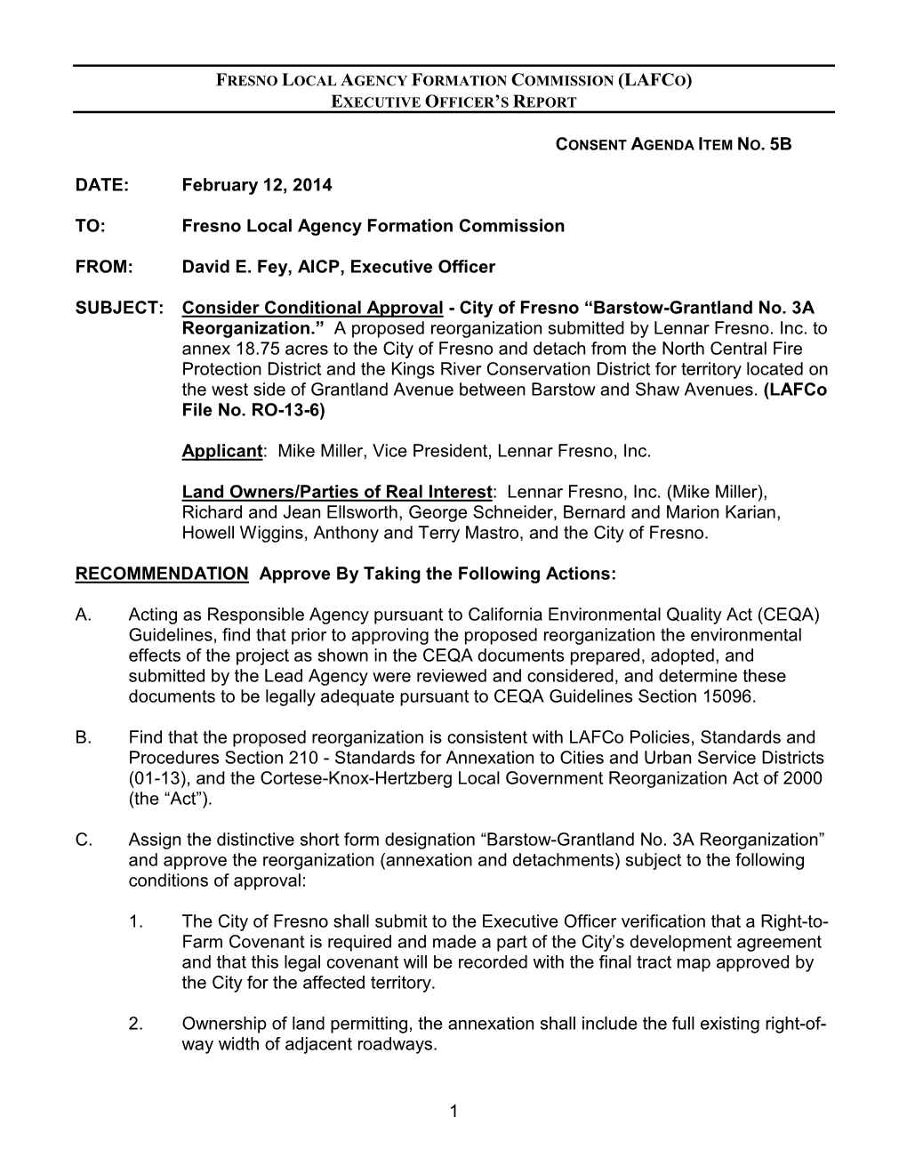 Fresno Local Agency Formation Commission (Lafco) Executive Officer’S Report