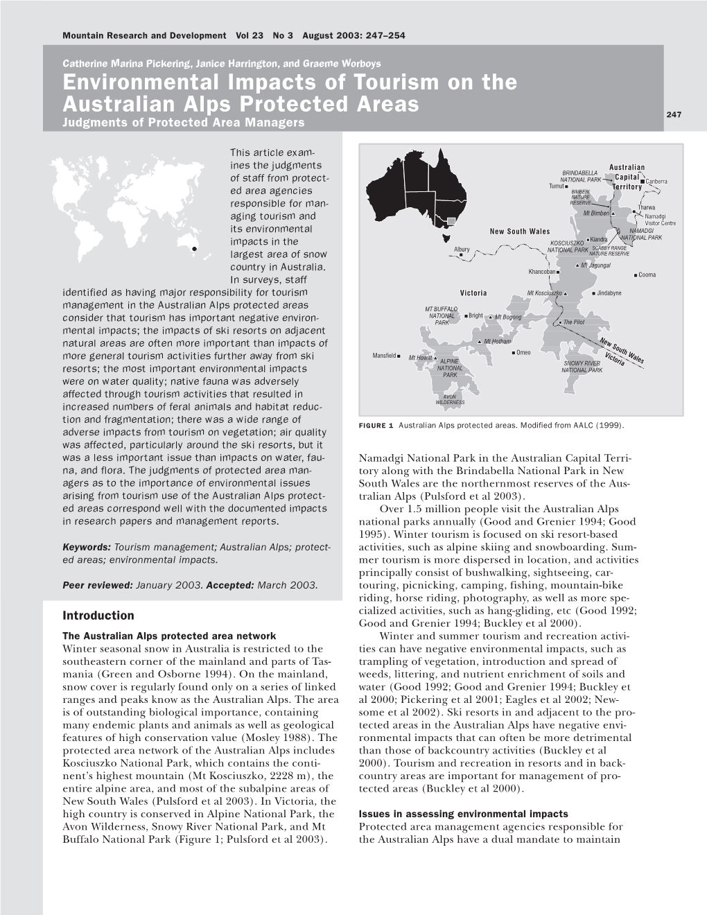 Environmental Impacts of Tourism on the Australian Alps Protected Areas