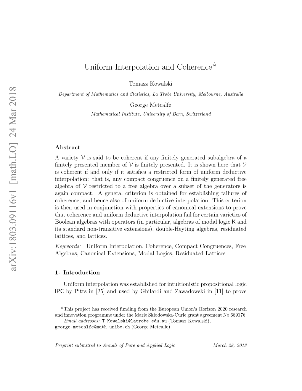 Uniform Interpolation and Coherence