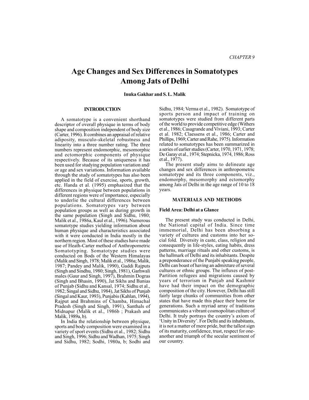 Age Changes and Sex Differences in Somatotypes Among Jats of Delhi