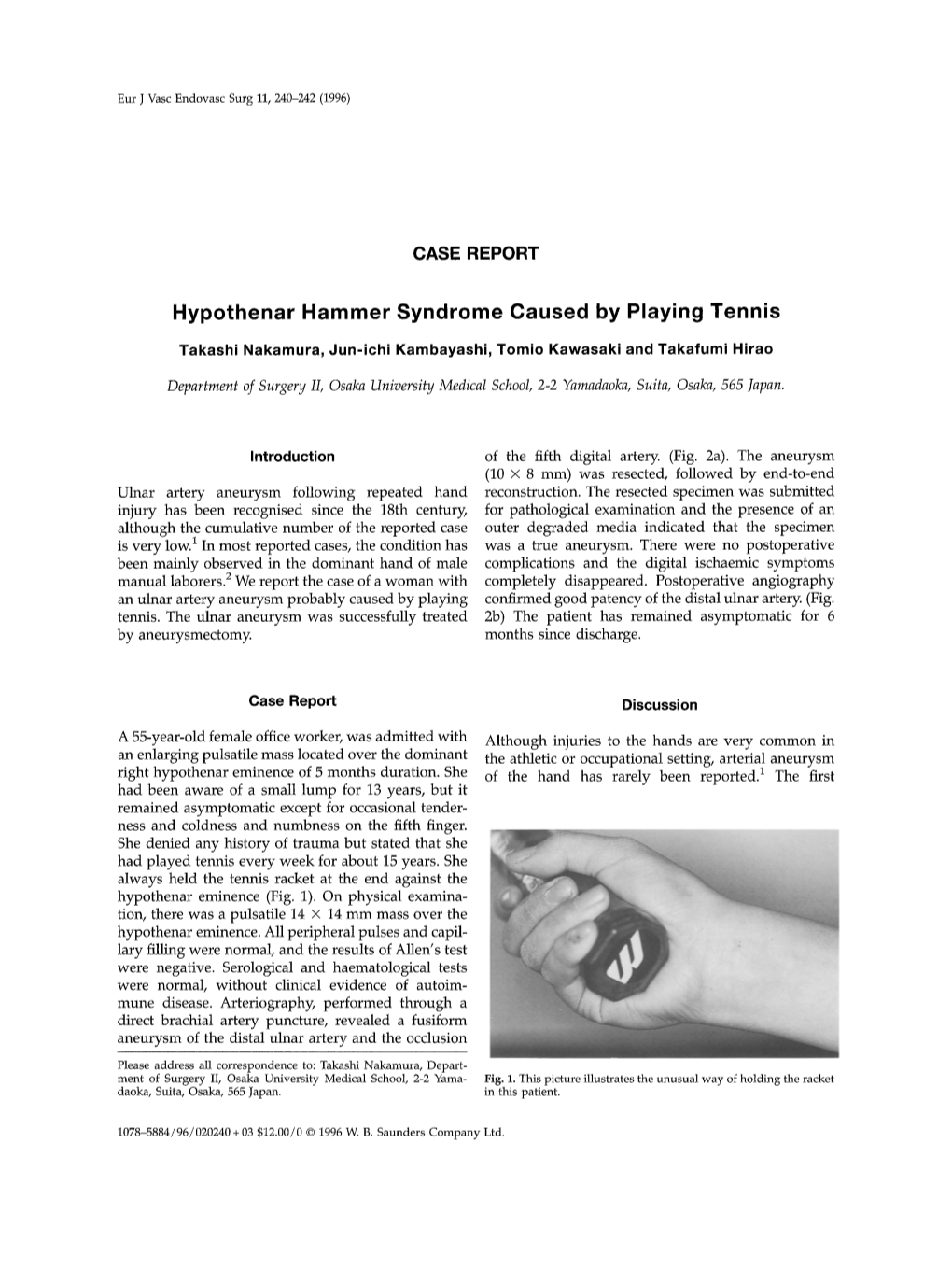 Hypothenar Hammer Syndrome Caused by Playing Tennis