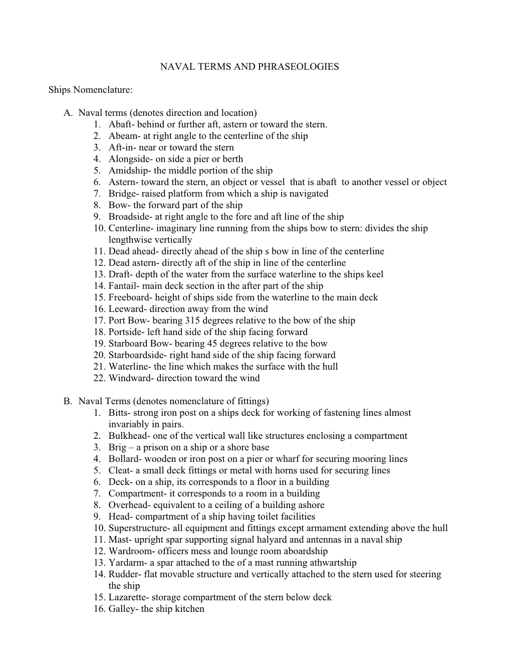 Naval Terms and Phraseologies