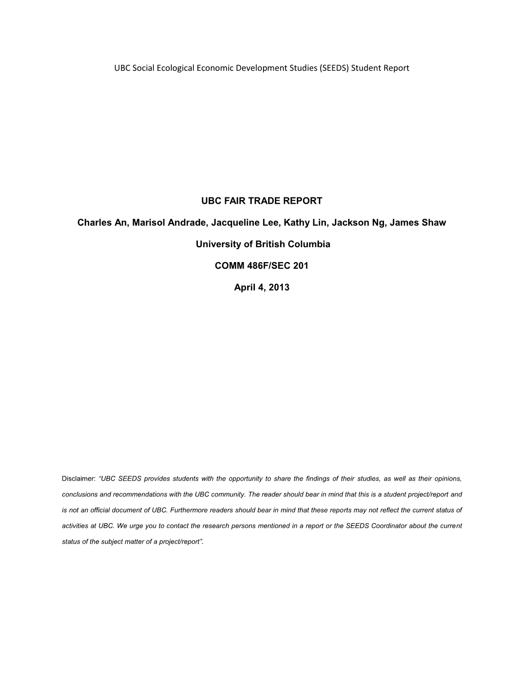 Ubc Fair Trade Report
