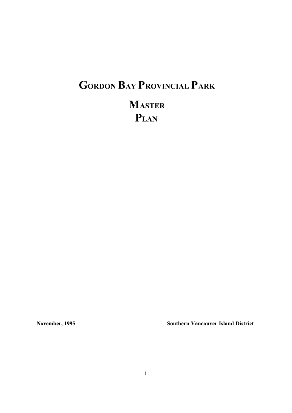 Gordon Bay Provincial Park Master Plan