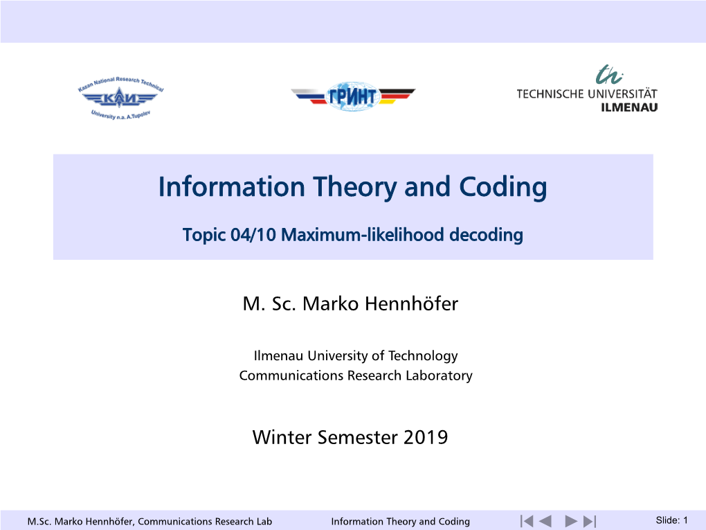 Information Theory and Coding