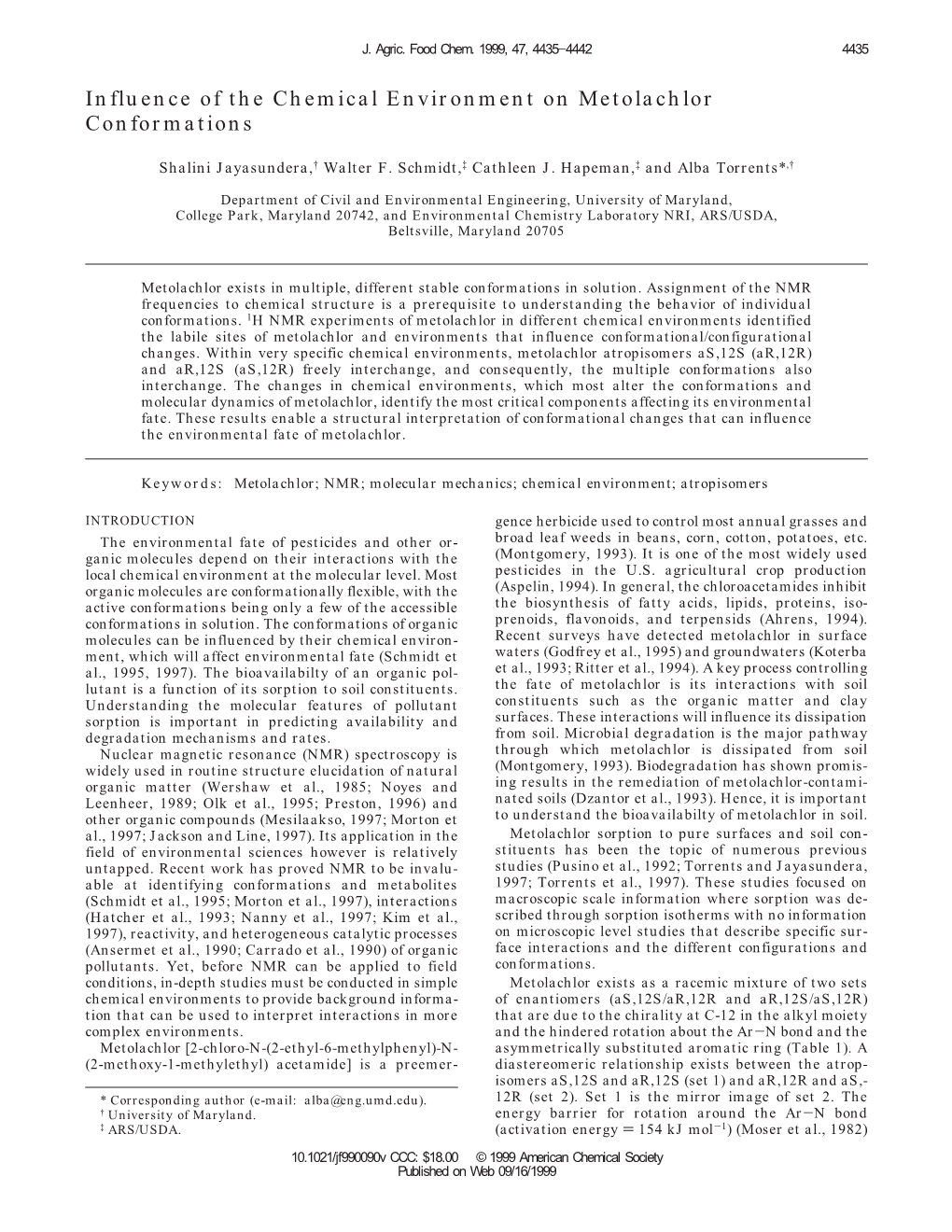 Influence of the Chemical Environment on Metolachlor Conformations