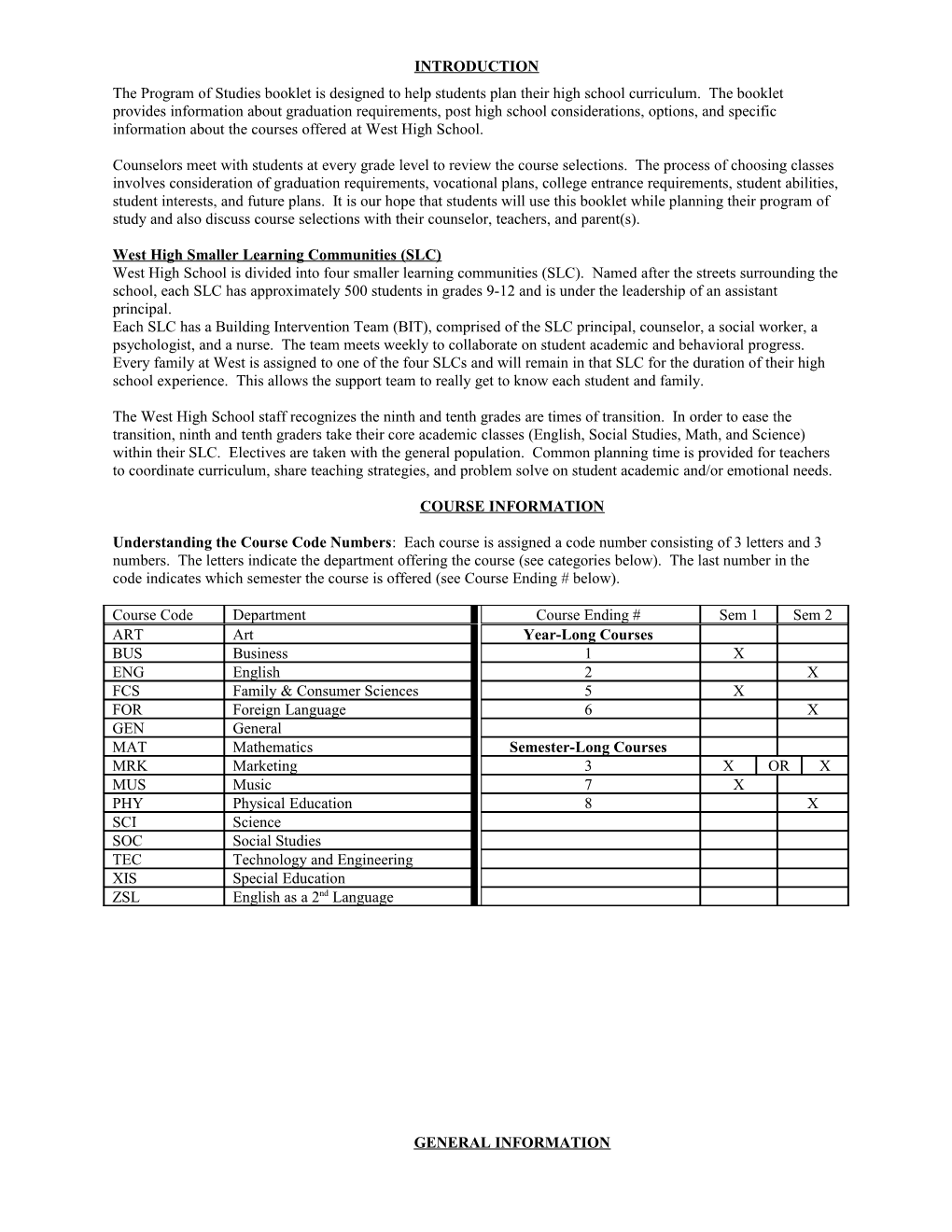 West High Smaller Learning Communities (SLC)