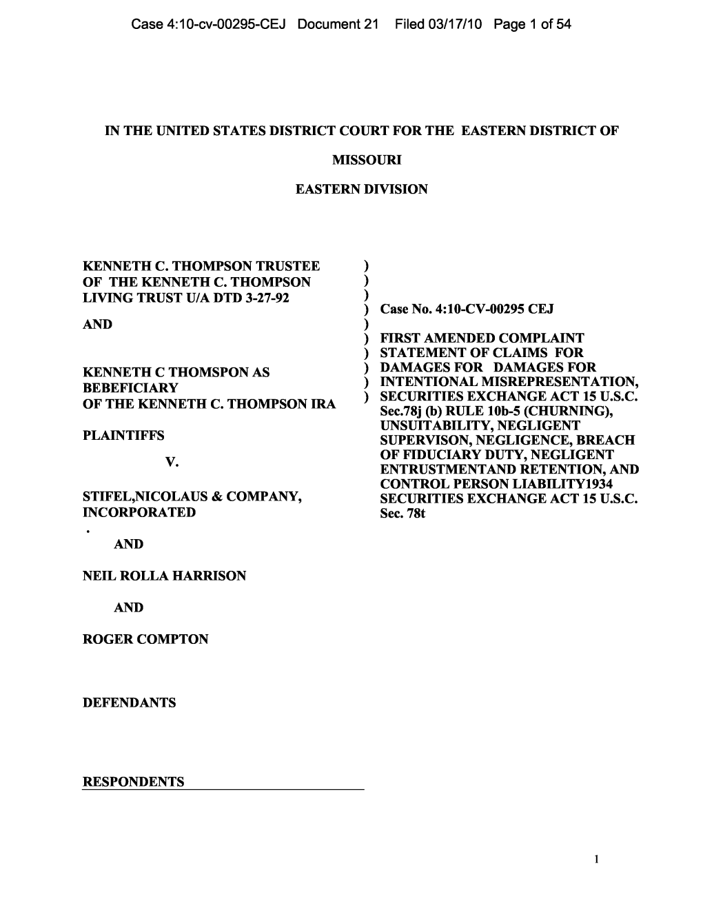 Robert L Mccrary, Et Al. V. Stifel Nicolaus & Company Inc., Et Al. 10