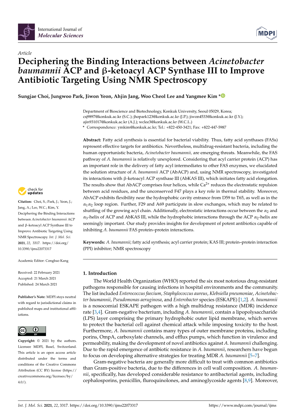 Deciphering the Binding Interactions Between Acinetobacter Baumannii ACP and Β-Ketoacyl ACP Synthase III to Improve Antibiotic Targeting Using NMR Spectroscopy