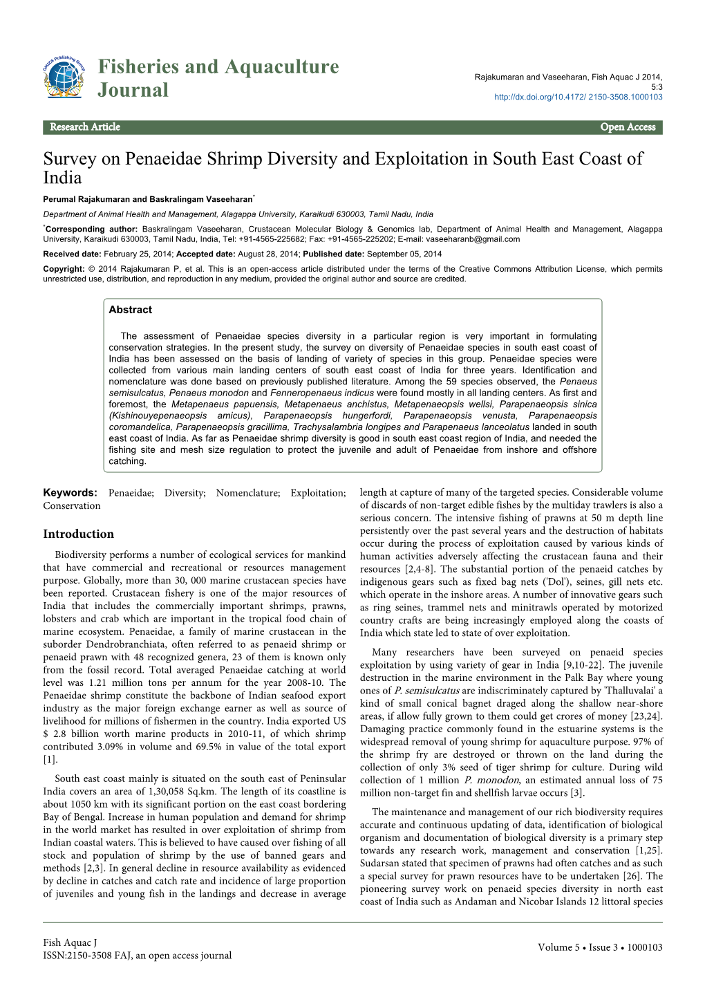 Fisheries and Aquaculture Journal