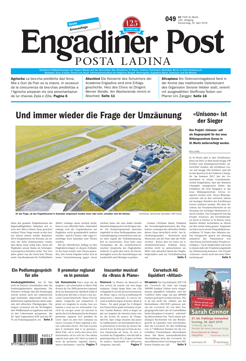 Engadiner Post Nr. 049 Vom Donnerstag, 25.04.2019