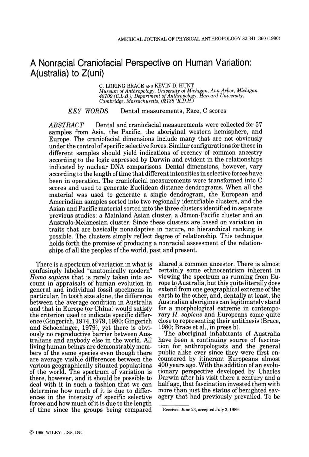 A Nonracial Craniofacial Perspective on Human Variation: A(Ustralia) to Z(Uni)