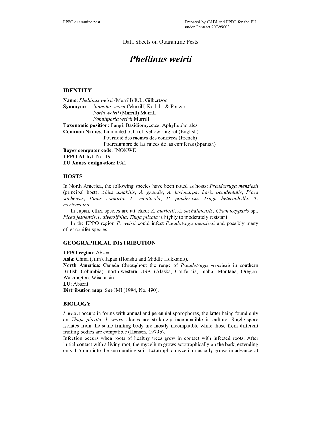 Data Sheet on Phellinus Weirii