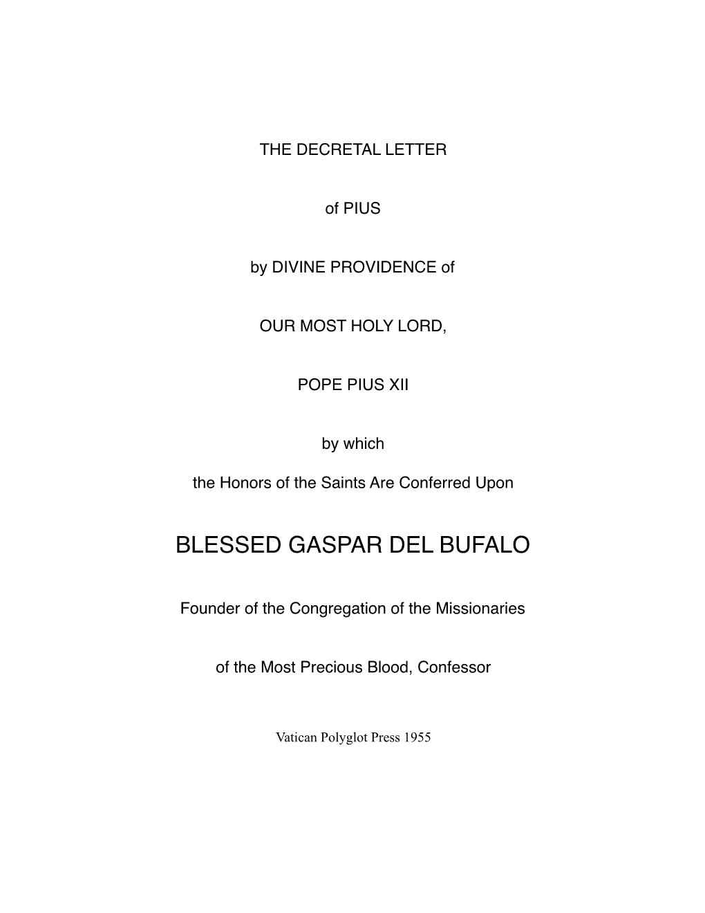 Blessed Gaspar Del Bufalo