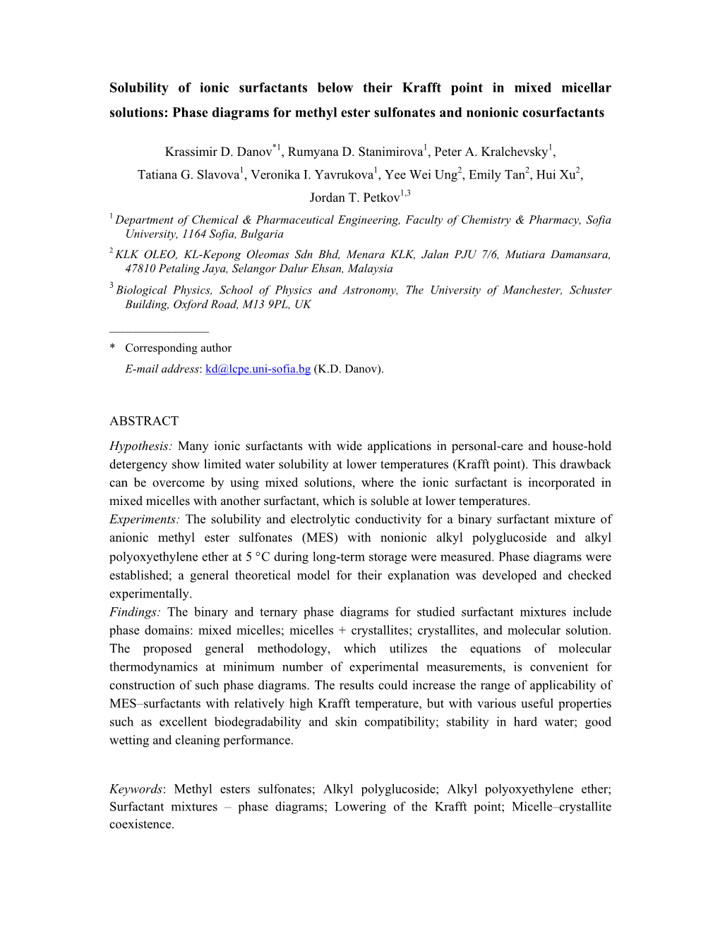 Solubility of Ionic Surfactants Below Their Krafft Point in Mixed Micellar Solutions: Phase Diagrams for Methyl Ester Sulfonates and Nonionic Cosurfactants