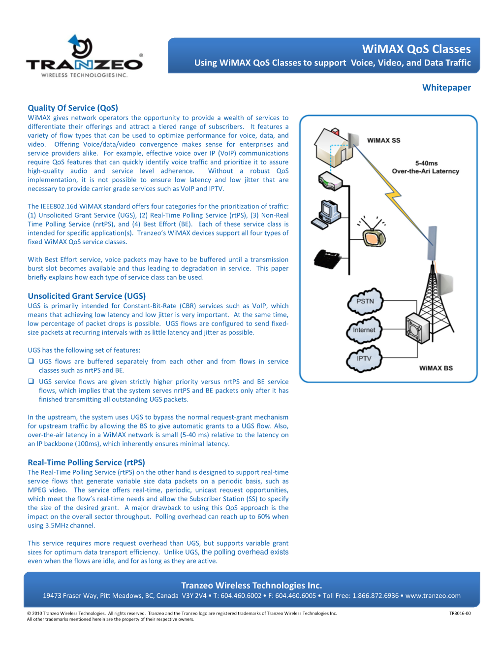 Wimax Qos Classes Using Wimax Qos Classes to Support Voice, Video, and Data Traffic