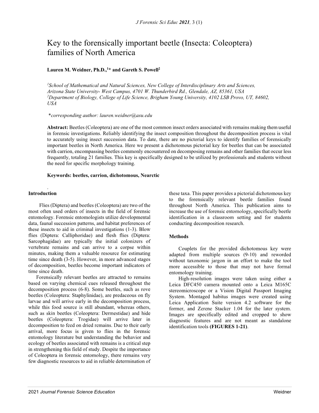 Key to the Forensically Important Beetle (Insecta: Coleoptera) Families of North America