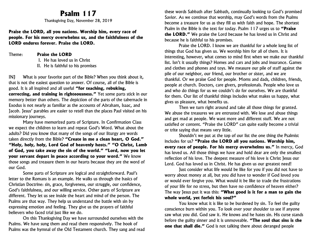 Psalm 117 These Words Sabbath After Sabbath, Continually Looking to God’S Promised Savior