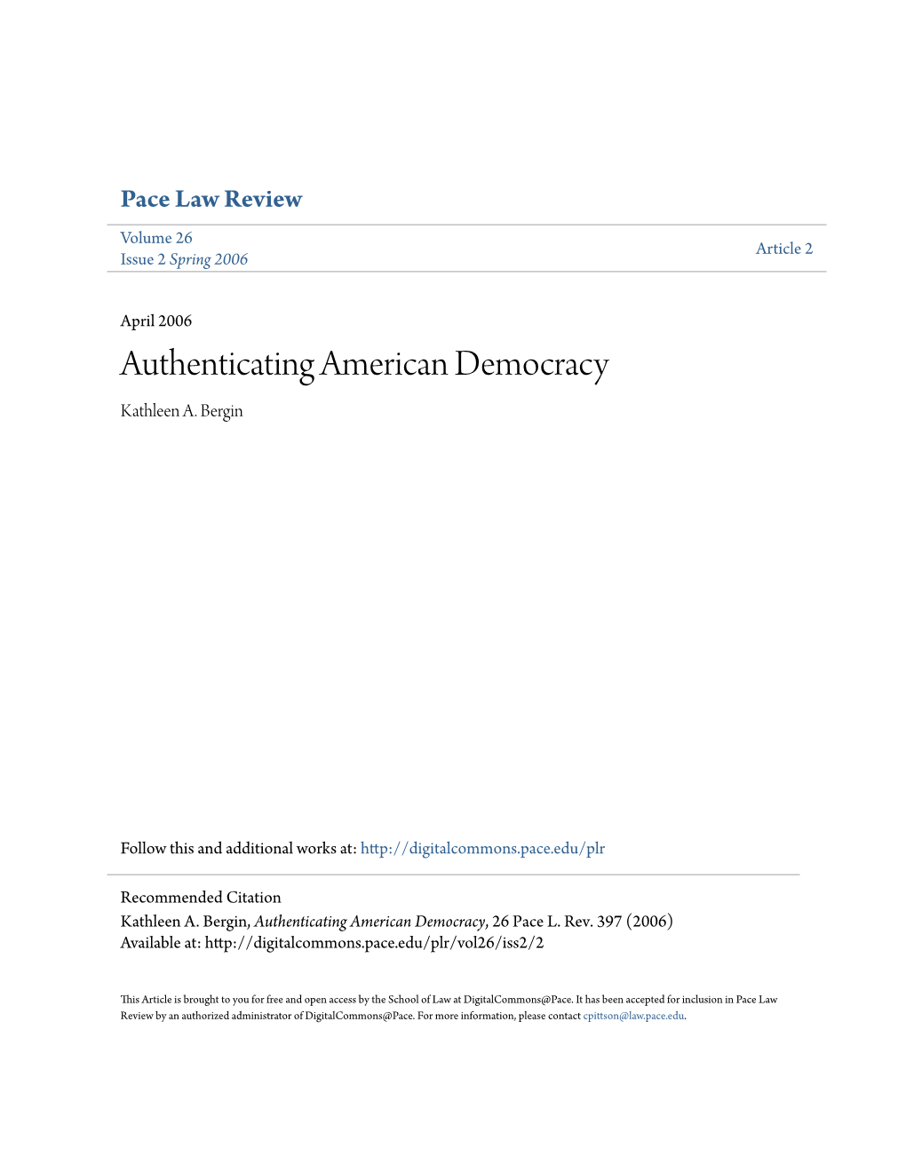 Authenticating American Democracy Kathleen A