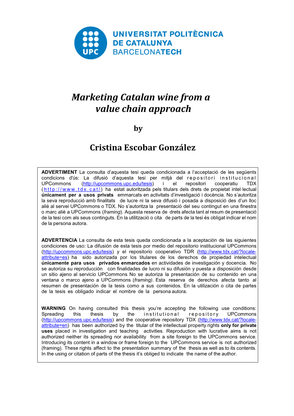 Marketing Catalan Wine from a Value Chain Approach