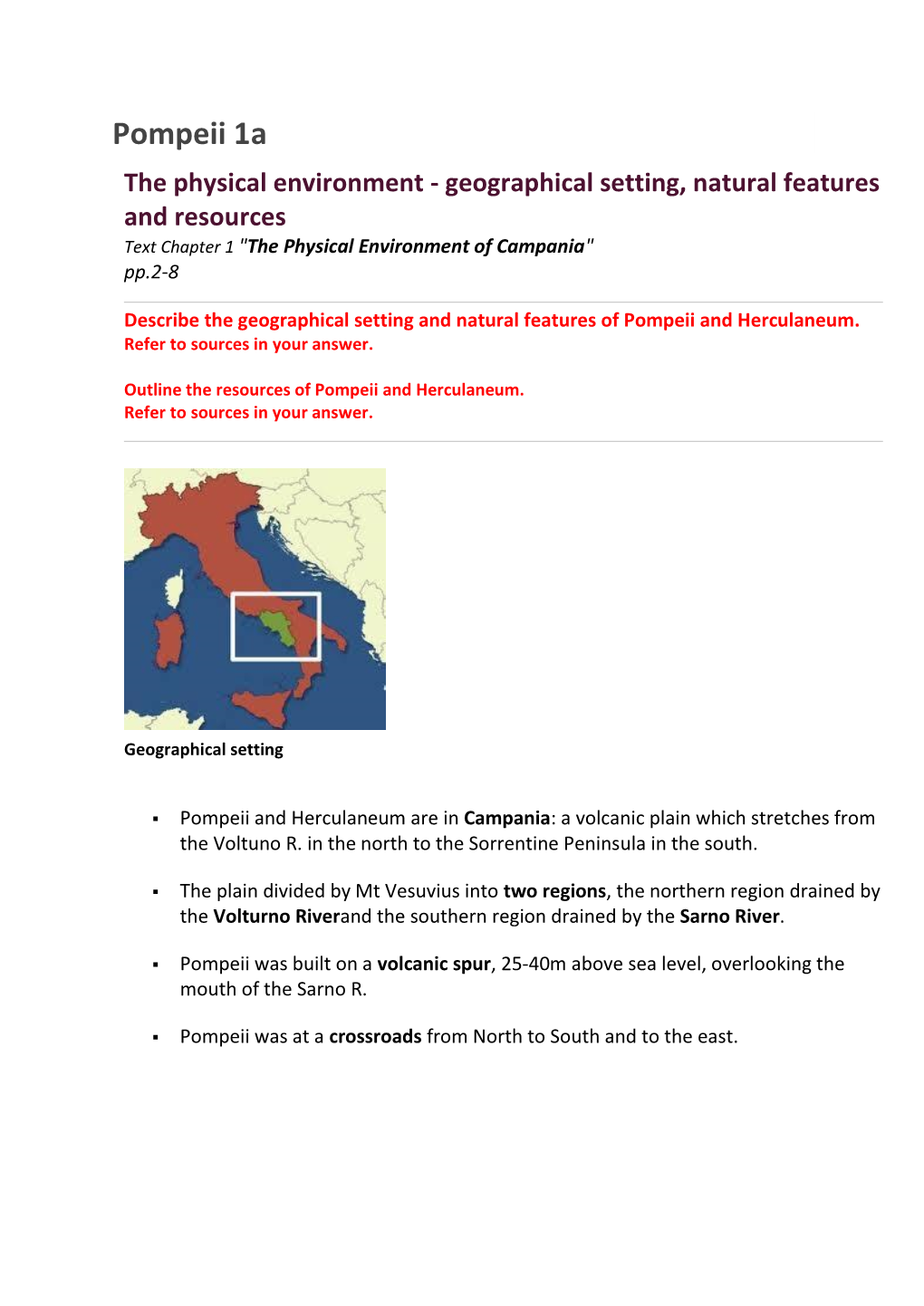 Pompeii 1A the Physical Environment - Geographical Setting, Natural Features and Resources Text Chapter 1 