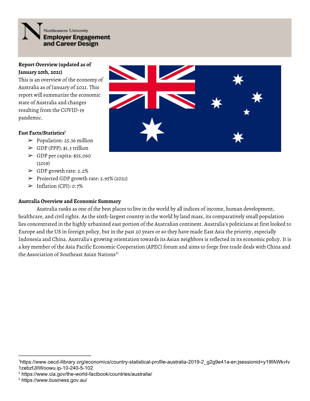 Report Overview (Updated As of January 20Th, 2021) This Is an Overview of the Economy of Australia As of January of 2021