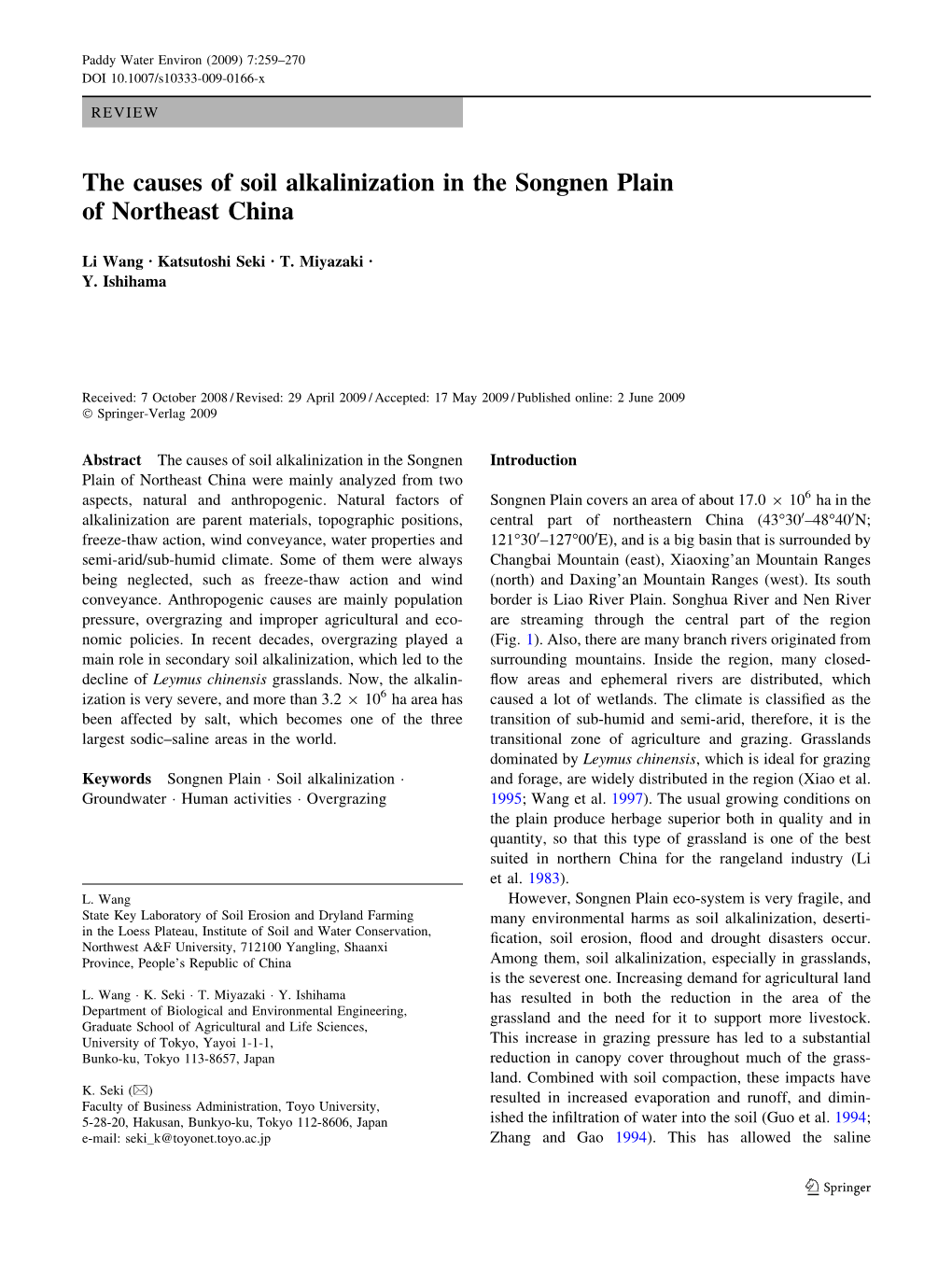 The Causes of Soil Alkalinization in the Songnen Plain of Northeast China