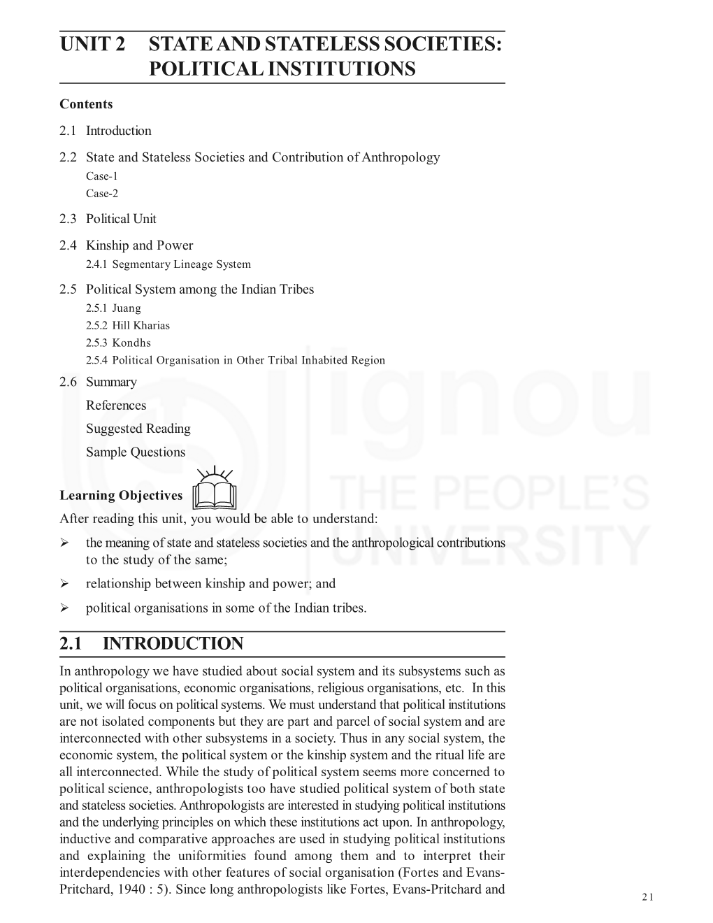 Unit 2 State and Stateless Societies: Political Institutions