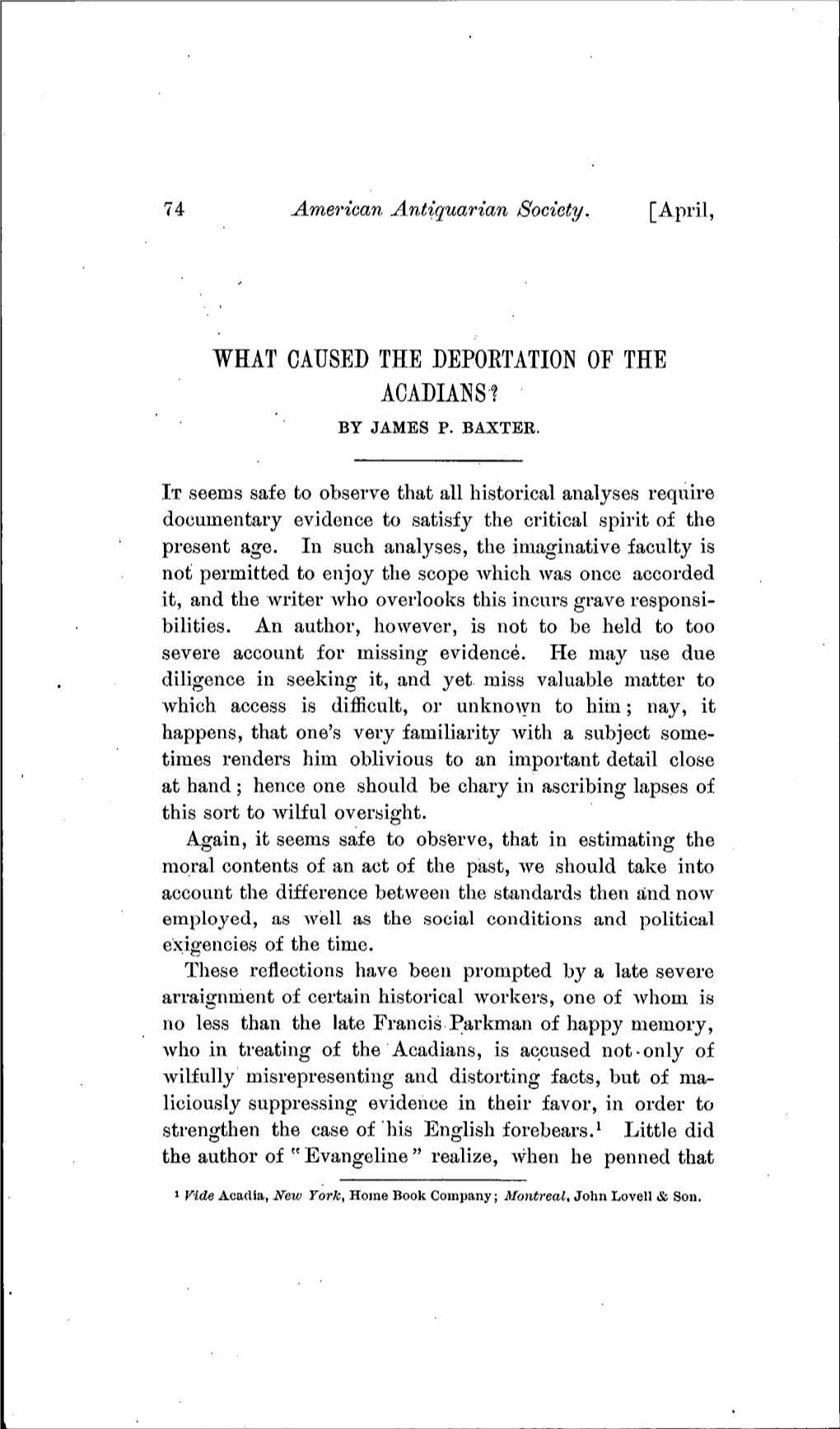 What Caused the Deportation Oe the Acadians? by James P