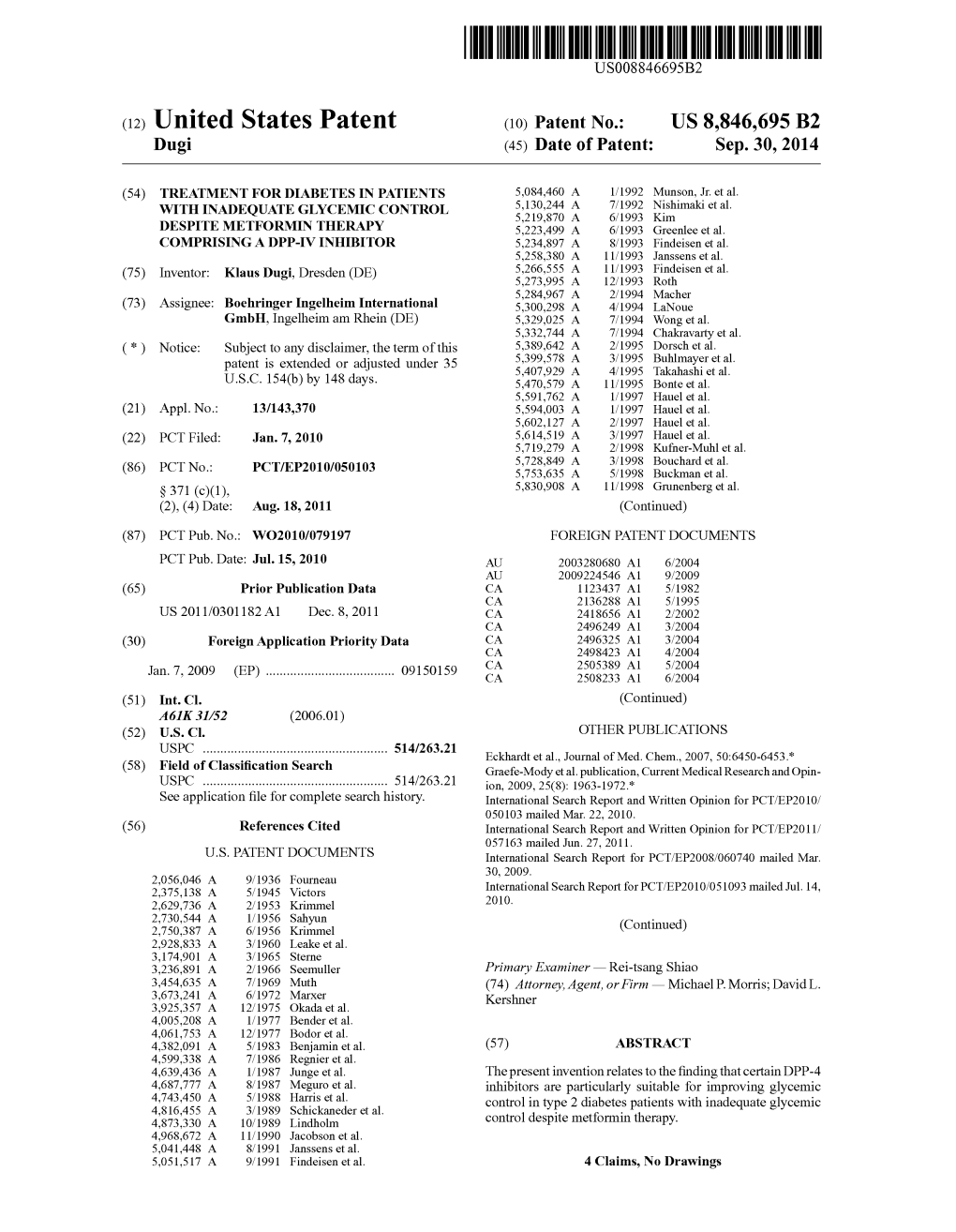 (12) United States Patent (10) Patent No.: US 8,846,695 B2 Dugi (45) Date of Patent: Sep