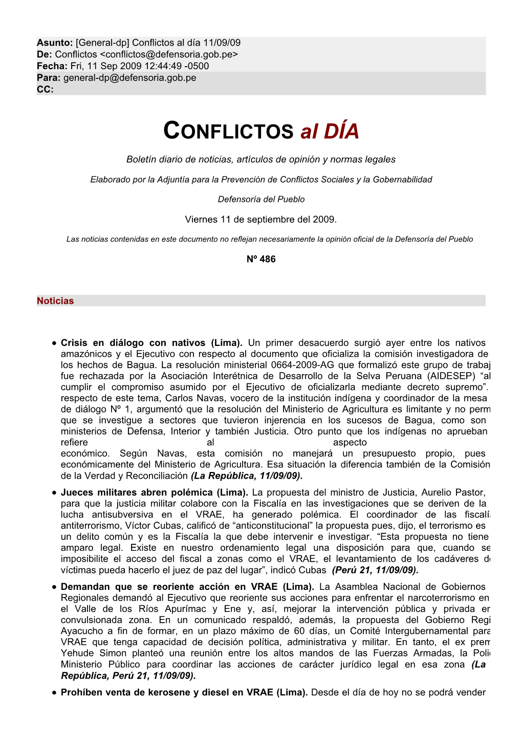 [General-Dp] Conflictos Al Día 11/09/09