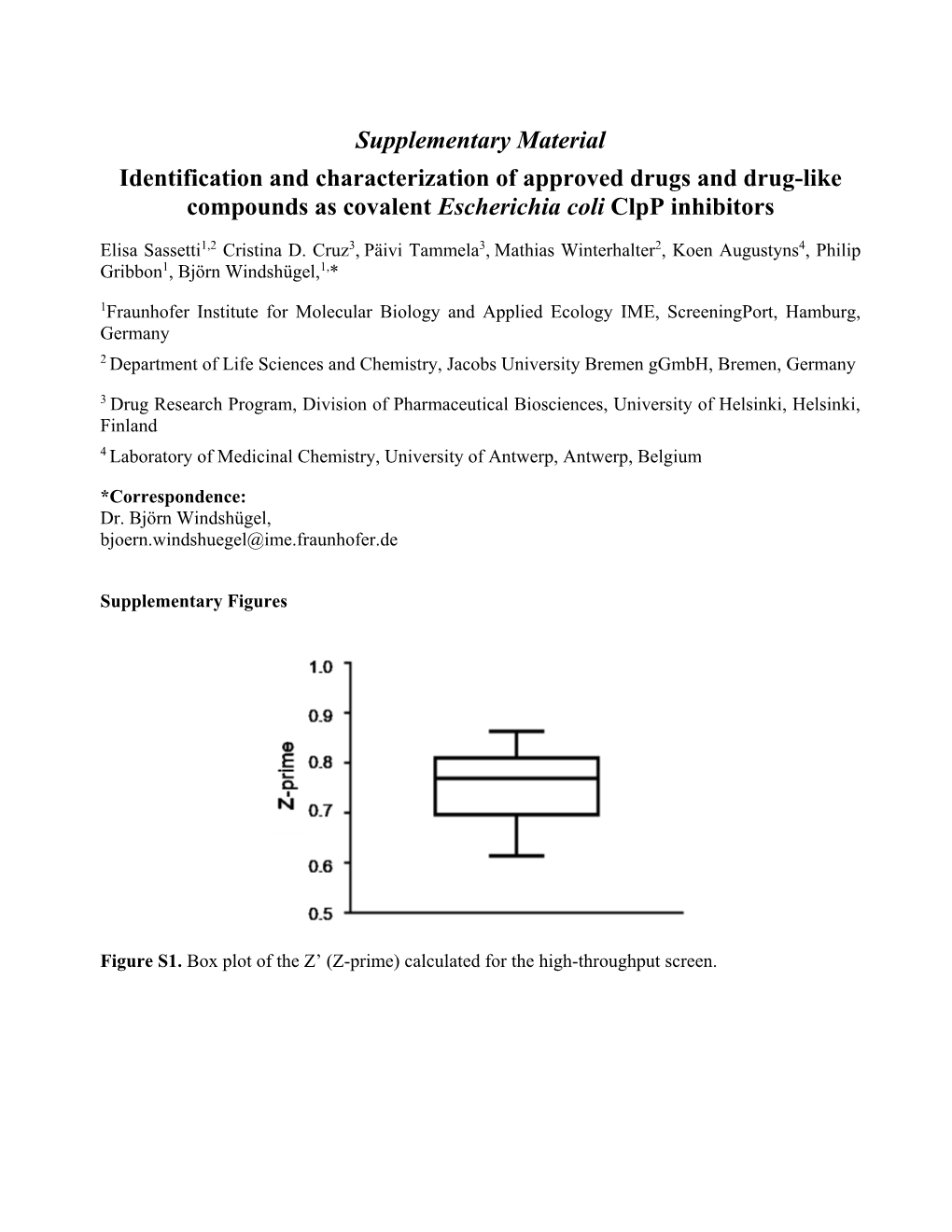 Supplementary Material Identification and Characterization of Approved Drugs and Drug-Like Compounds As Covalent Escherichia Coli Clpp Inhibitors
