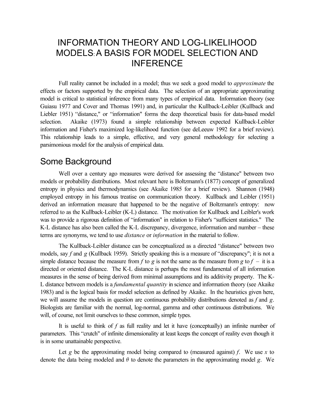 Model Selection and Inference