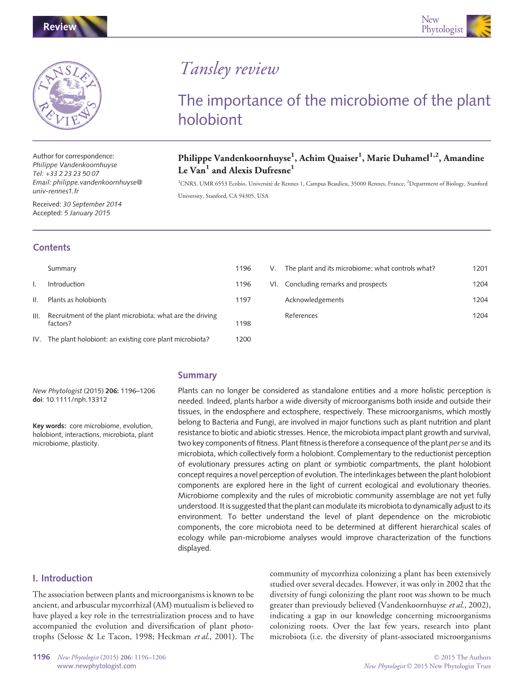 The Importance of the Microbiome of the Plant Holobiont