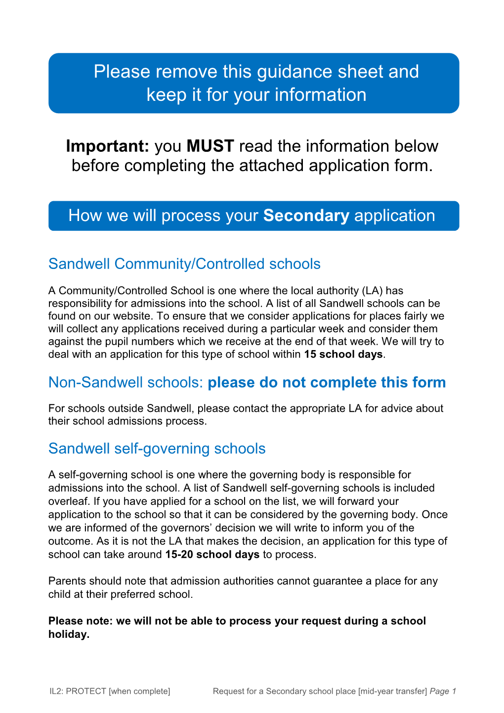 Please Remove This Guidance Sheet and Keep It for Your Information