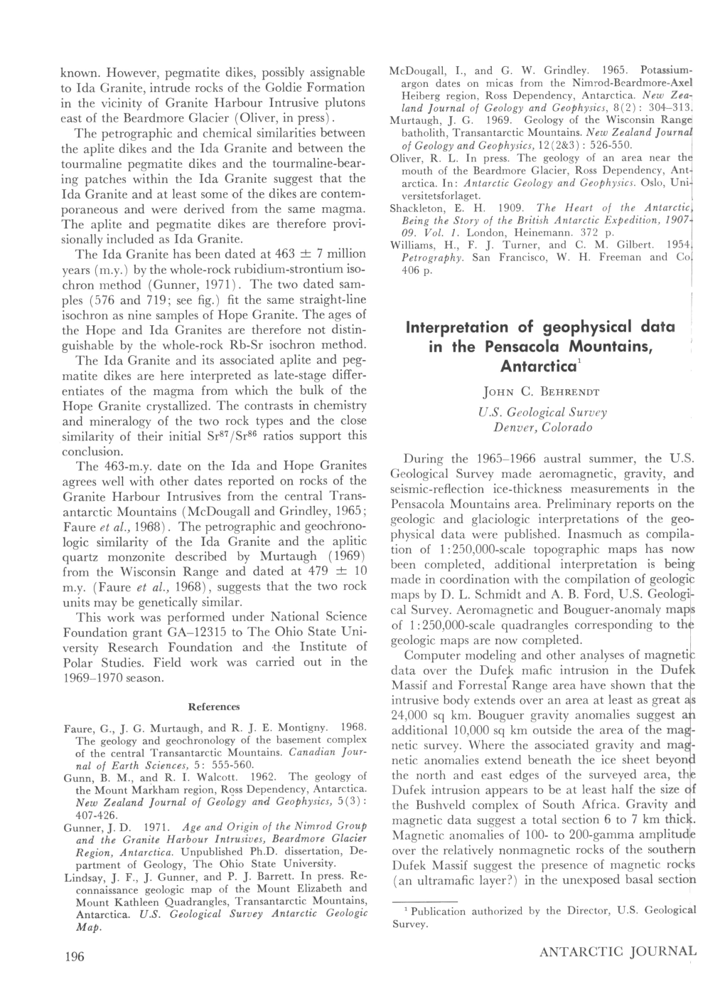 Interpretation of Geophysical Data in the Pensacola Mountains, Antarctica'