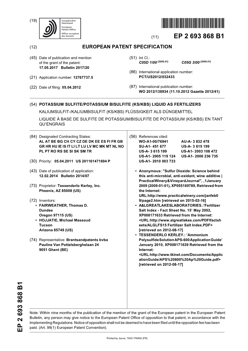 Potassium Sulfite/Potassium Bisulfite (Ks/Kbs) Liquid As