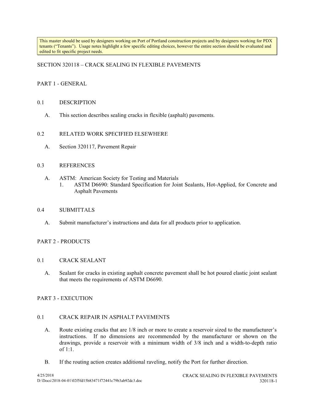 Section 320118 - Crack Sealing in Flexible Pavements