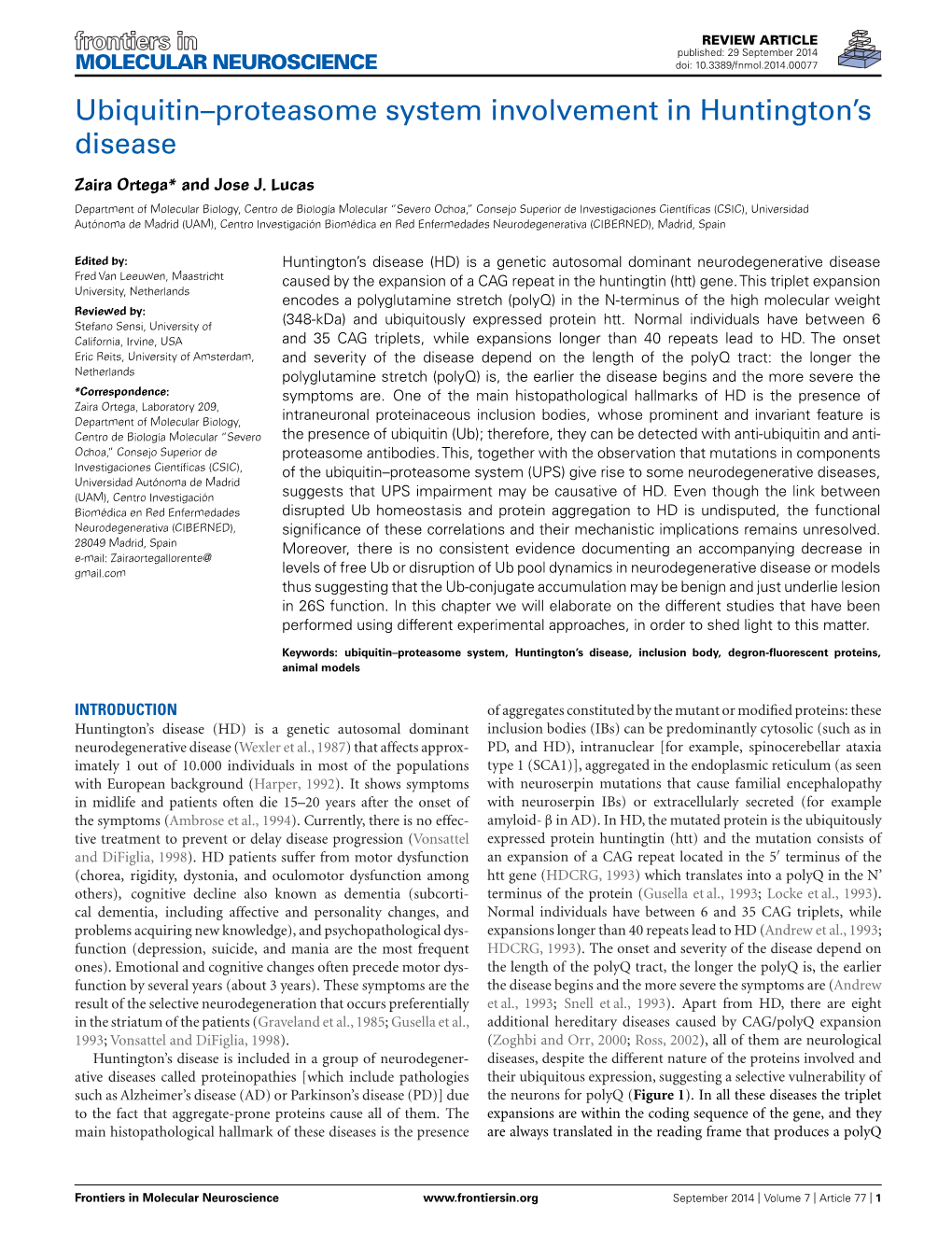 Ubiquitin–Proteasome System Involvement in Huntington's Disease