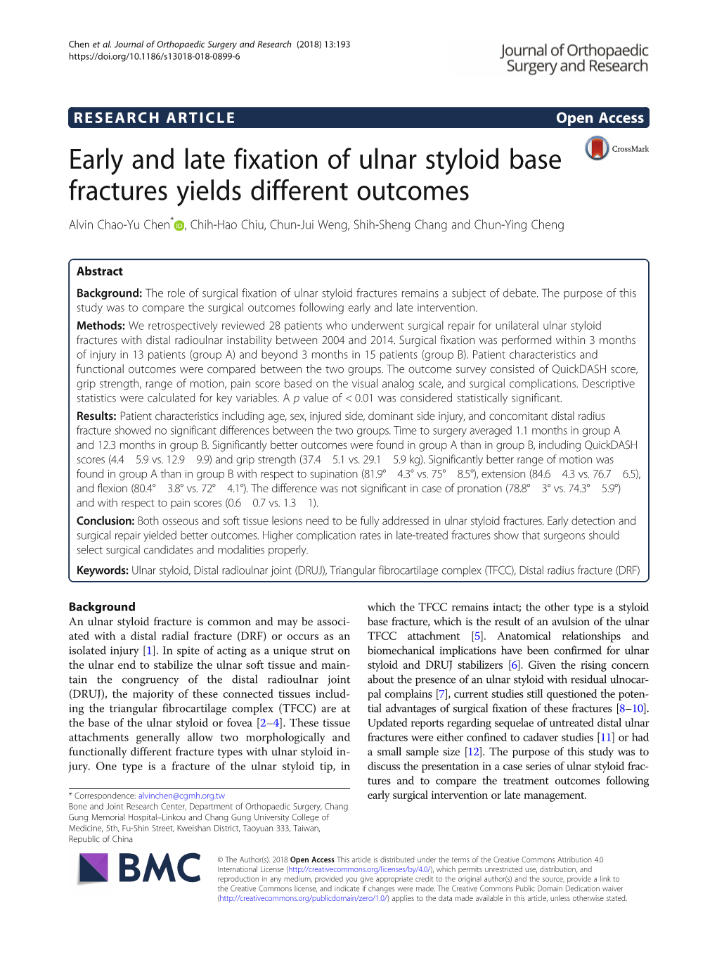 Early and Late Fixation of Ulnar Styloid Base Fractures Yields Different