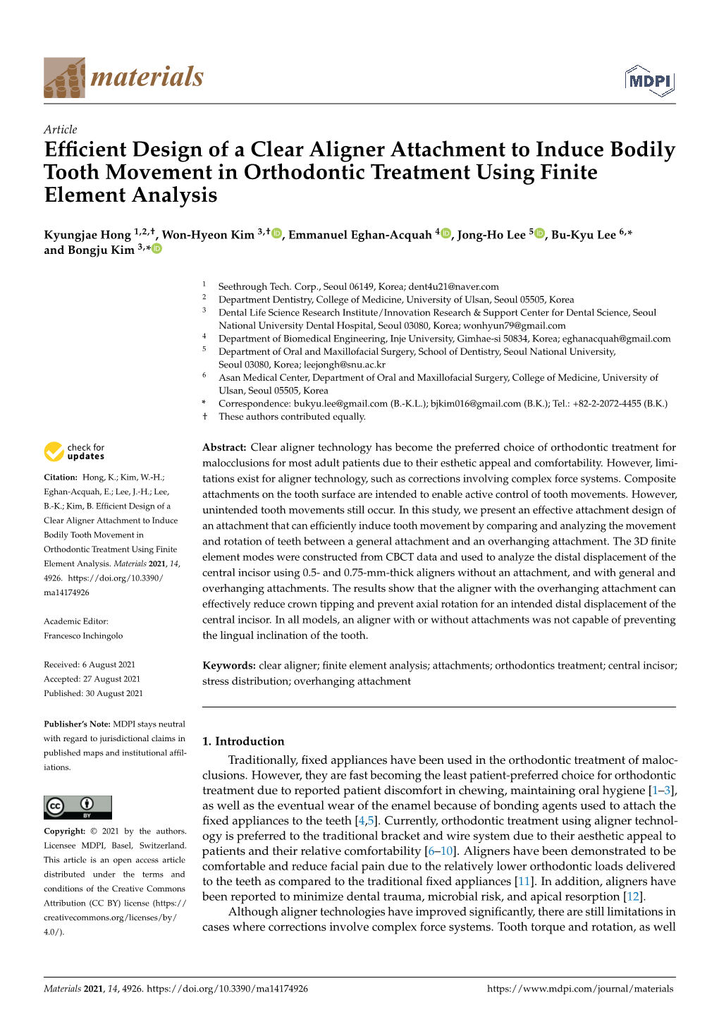 Efficient Design of a Clear Aligner Attachment to Induce Bodily Tooth