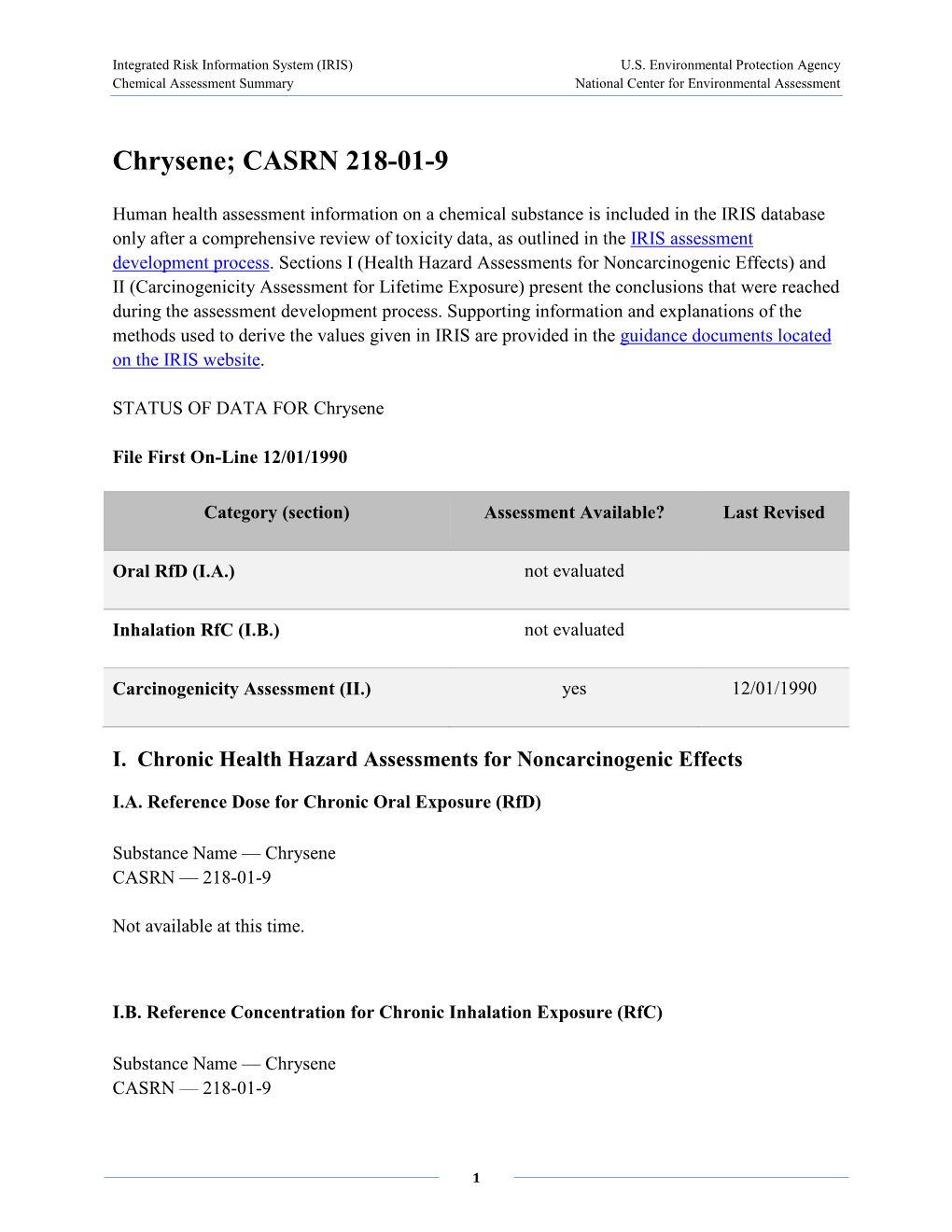 Chrysene; CASRN 218-01-9