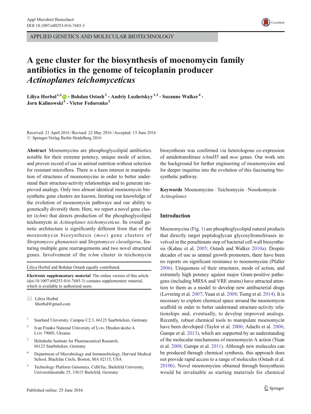 A Gene Cluster for the Biosynthesis of Moenomycin Family Antibiotics in the Genome of Teicoplanin Producer Actinoplanes Teichomyceticus