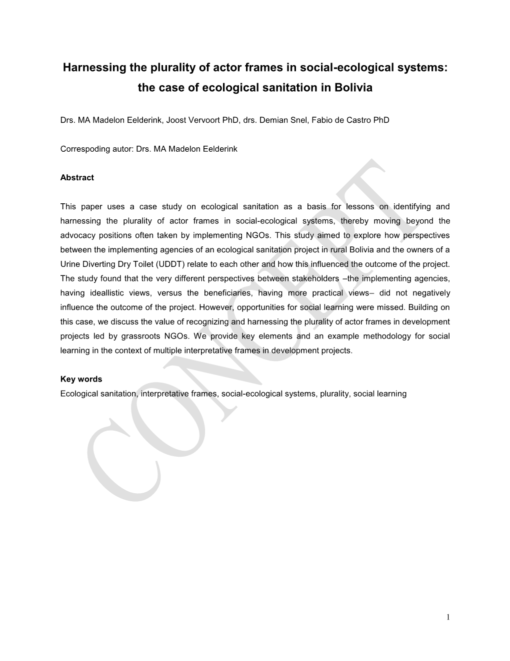 Harnessing the Plurality of Actor Frames in Social-Ecological Systems: the Case of Ecological Sanitation in Bolivia