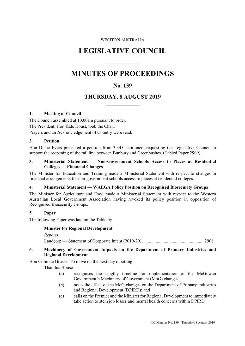 Legislative Council Minutes of Proceedings