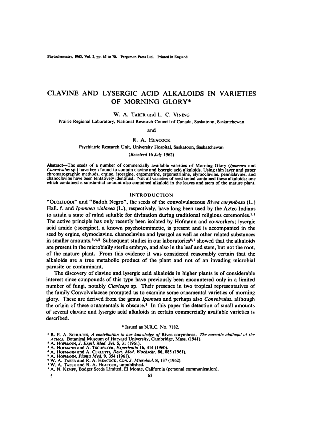 Clavine and Lysergic Acid Alkaloids in Varieties of Morning Glory .Pdf