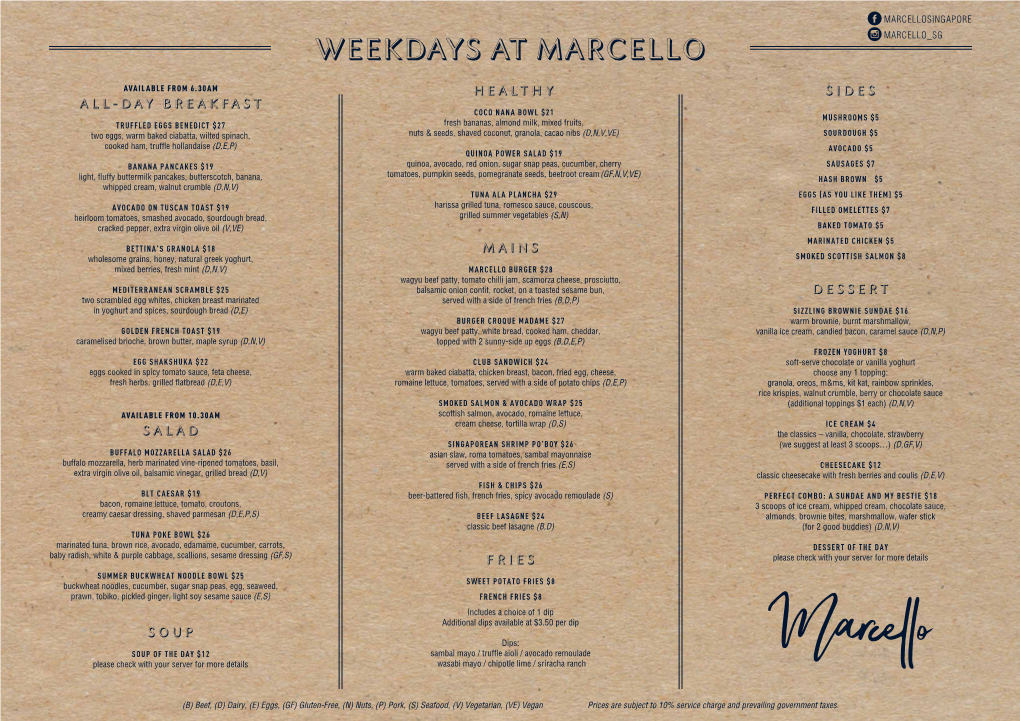 Weekdays at Marcello Marcello Sg