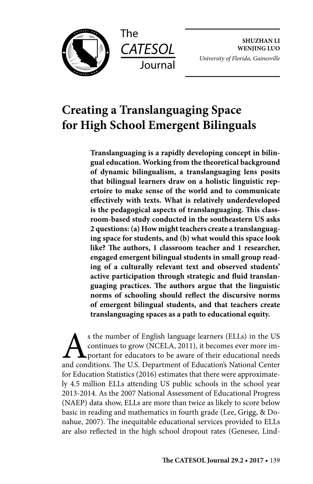 Creating a Translanguaging Space for High School Emergent Bilinguals