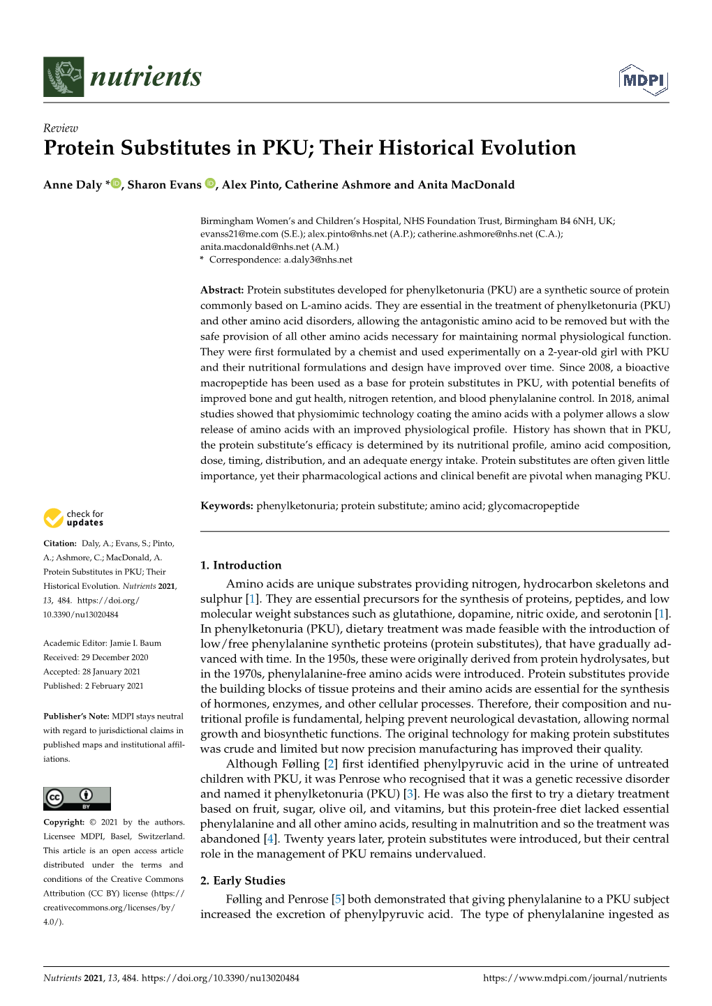 Protein Substitutes in PKU; Their Historical Evolution