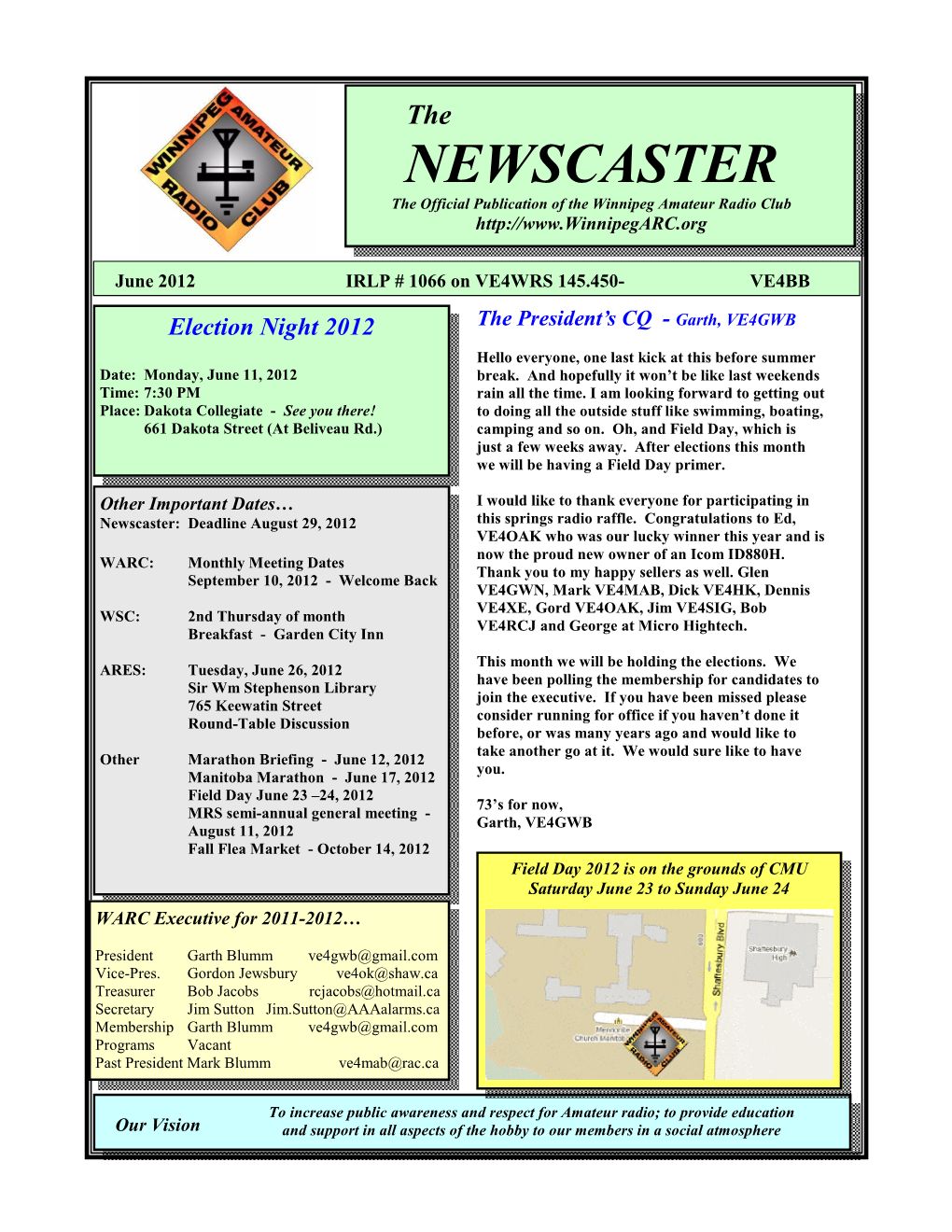 NEWSCASTER the Official Publication of the Winnipeg Amateur Radio Club